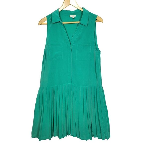 JOIE Women's 100% Silk Crepe Green Pleated Skirt Dress Size Small - Picture 2 of 12